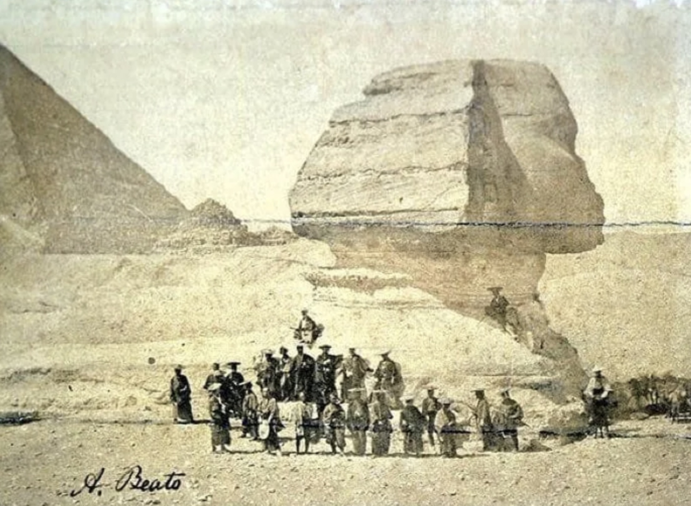 Japanese Samurai visiting the Sphinx in Egypt, Year 1864. 